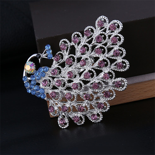 Grande broche de luxe en plumes de paon, nouvelle broche en strass, Vintage, élégance, Banquet, mariage, Corsage, manteau, boucle de châle: Plaqué zinc noir