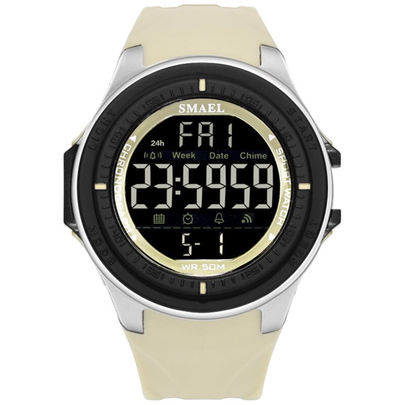 Smael relógio digital esportivo, marca de luxo, mergulho, 50m, relógios, eletrônicos, led, militar, homens, relógios de pulso casual, relógio masculino: Khaki