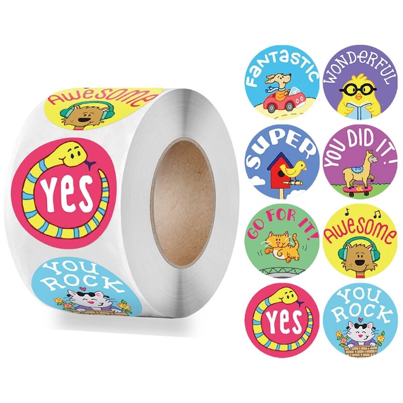 500Pcs/Roll 8 Styles Round Cartoon Sun Smiley Kids Reward Stickers Labels U7EE: 8