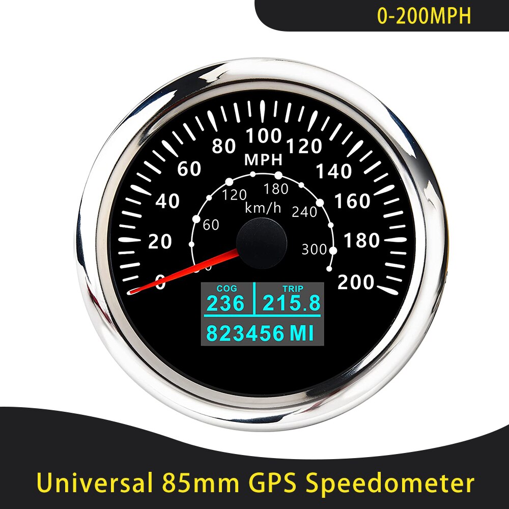 Universal 85mm GPS Speedometer 0-30/60Knots 0-60/80/120/160/200 MPH 0-60/120/200 KM/H With 7 Colors Backlight For Car Motorcycle: 200MBS