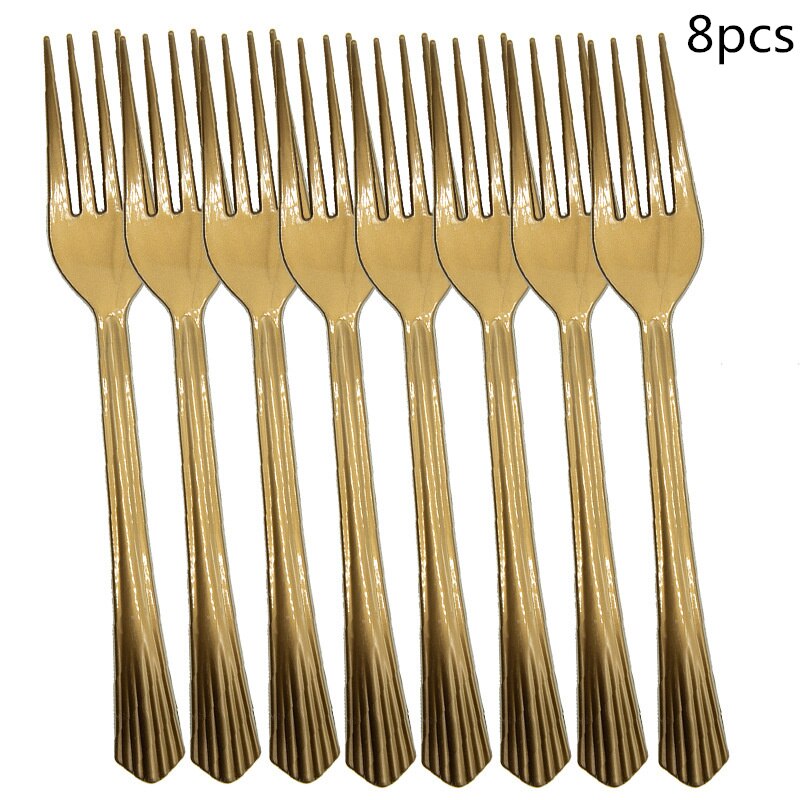 Rose Gold birthday party decorations Disposable Tableware Set Paper Plate Cup Wedding Bachelorette Party Decoration Baby Shower: 8pcs fork