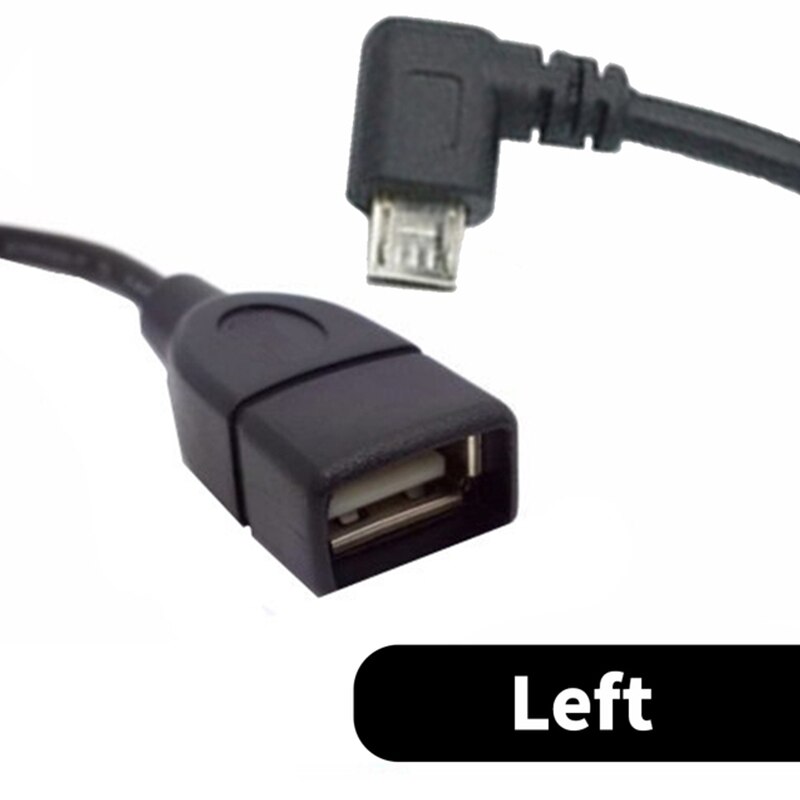 90 graders vinkel usb 2.0 a hun til mikro 5 ben usb b han retvinklet otg kort adapter kabel: Venstre