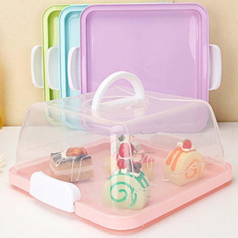 Draagbare Plastic Vierkante Taartdoos Cupcake Dessert Container Case Handheld Carrier Bruiloft Verjaardag Keuken Benodigdheden