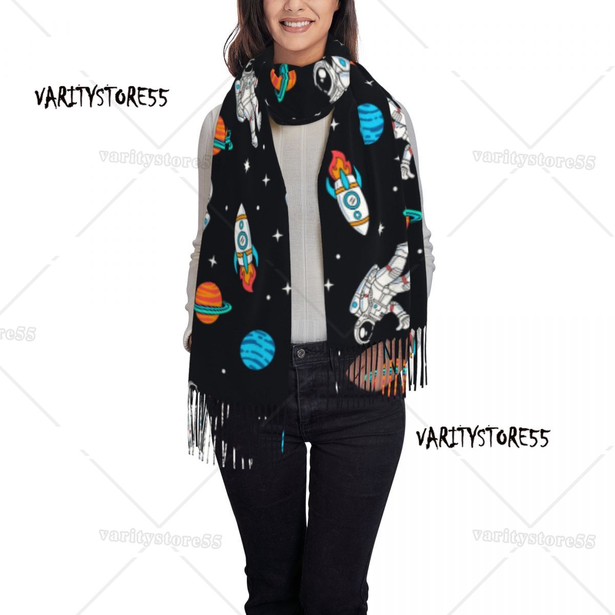Brugerdefineret galakse stjernehimmel rum astronaut kvasttørklæde kvinder blødt sjal wrap dame vintertørklæder