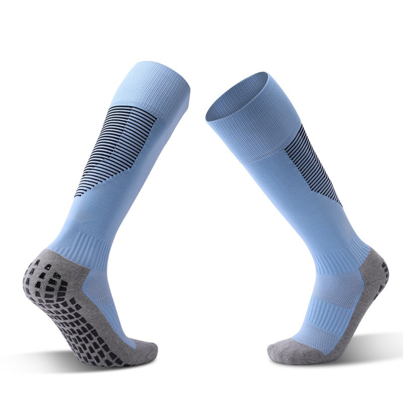 Sweat-Absorbent Wear-Resistant Men&#39;s Soccer Socks Towel Bottom Thickened Football Stocking Over Knee Long Tube Calcetines Hombre: ZQW006-Skyblue