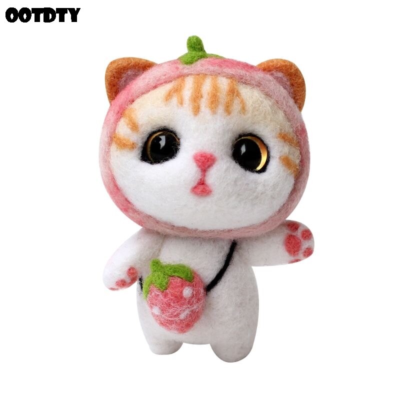 Gorra de Navidad gato lana manualidad de fieltro DIY inacabado pinchado conjunto Kit para manualidades para Material de la aguja bolsa hecha a mano pinchado conjunto