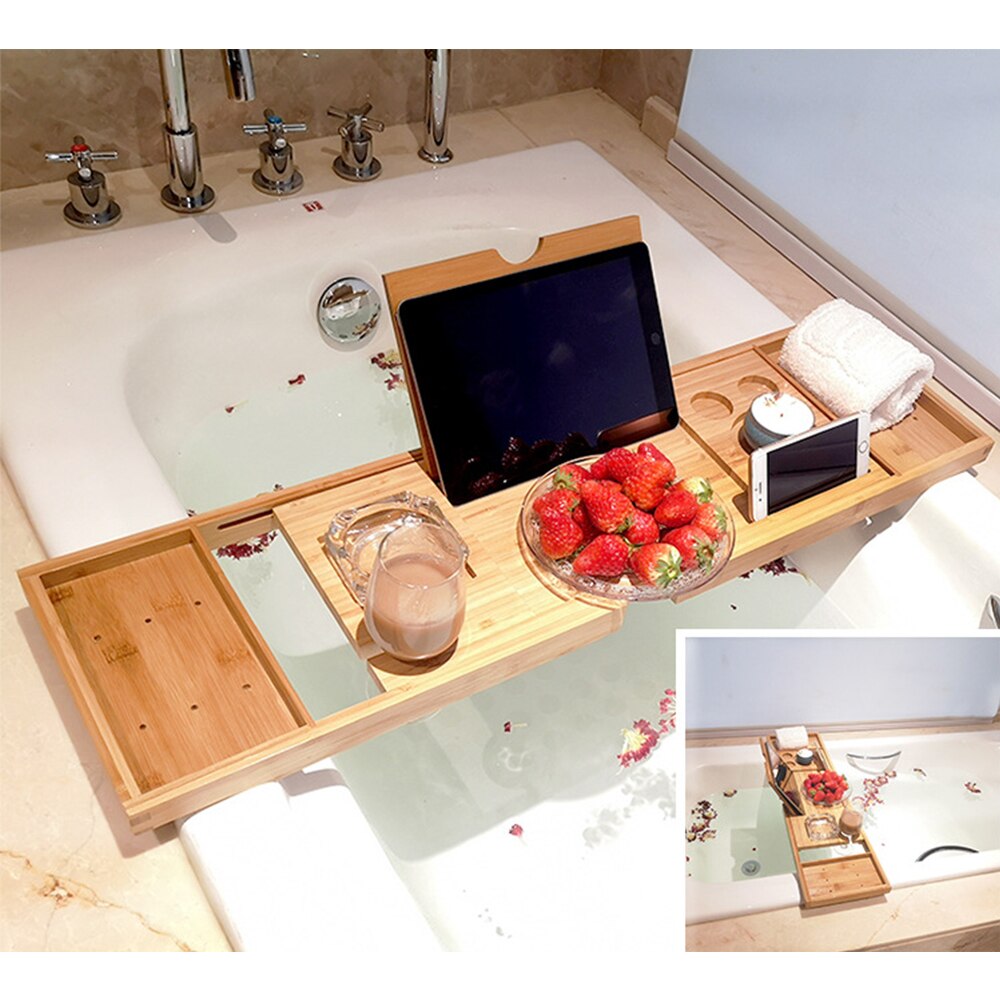Bathtub Caddy Tray Spa Bathtub Caddy Organizer Book Wine Tablet Holder Reading Rack Nonslip Bottom Extendable Sides