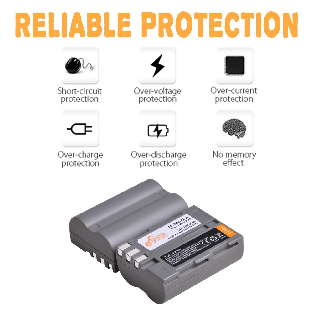 2 pc 1900 mah en -el3e sv  el3e kamerabatteri och led -laddare med typ c -port för nikon  d50 d70 d80 d90 d100 d200 d300 d300s d700.