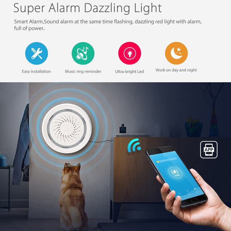 100DB Sound Wireless WiFi Tuya Alarm Siren Sensor Smart Life Home Security Systems Alexa Google IFTTT