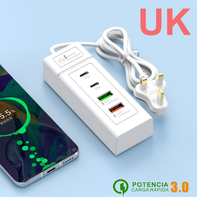 4- porters usb c hurtigladende reiselader med 1m kabler multiporter type c vegglader eu/us/uk plugg pd strømadapter lader: Annen