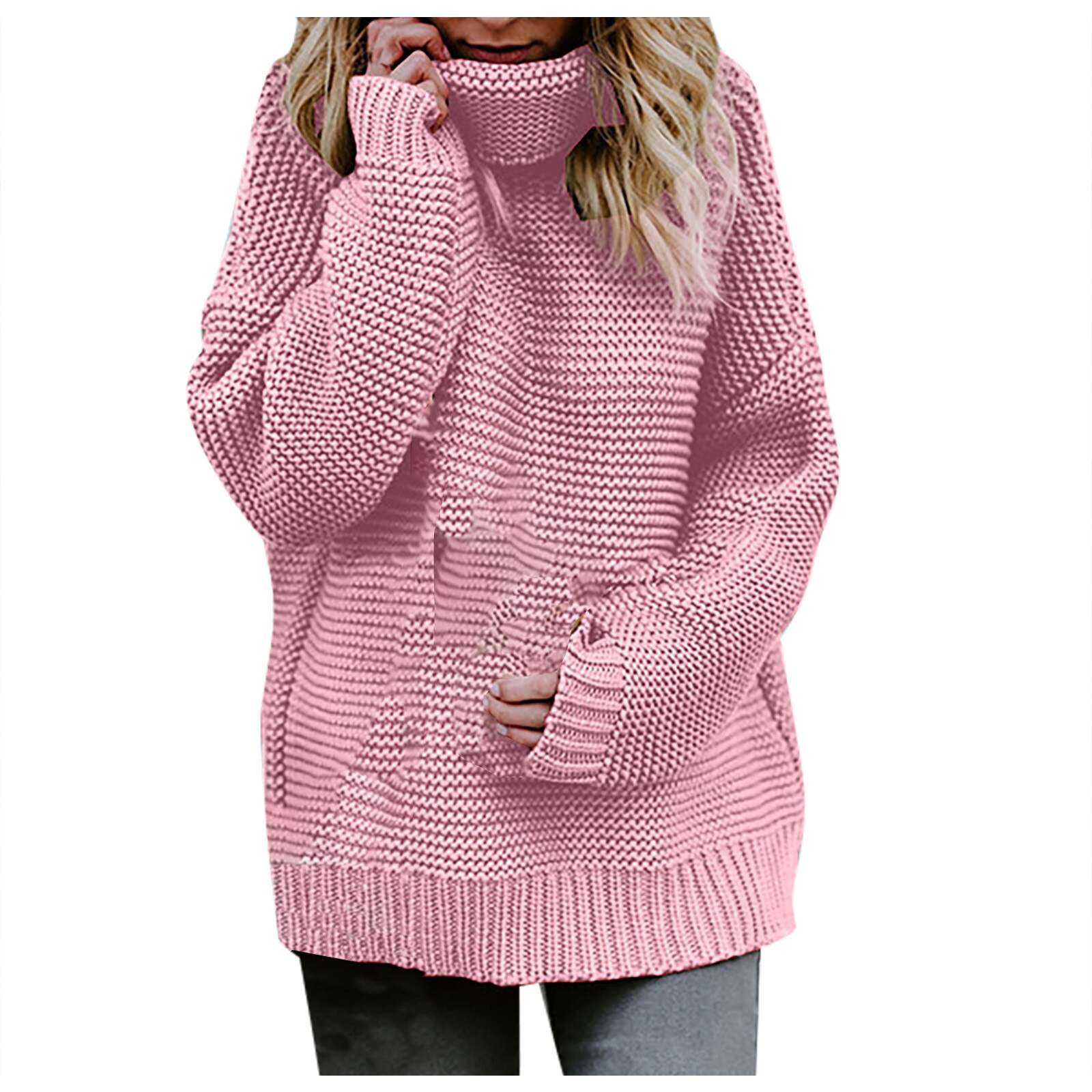 Pull à manches longues et col roulé pour femme, couleur unie, à la , hiver,: XL / PK
