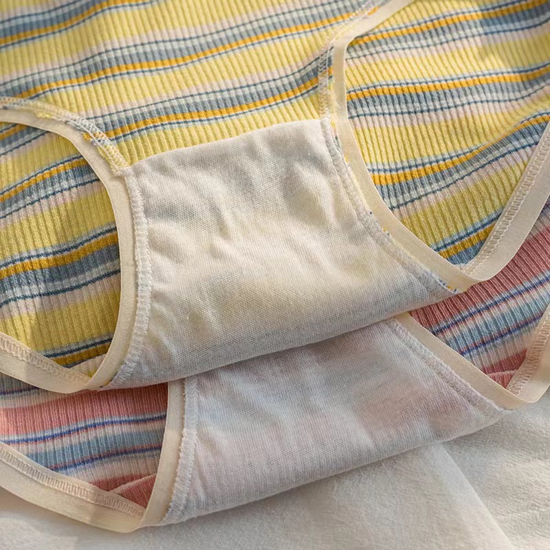 Damen-Unterwäsche aus Baumwolle, Mädchen-Höschen in Kontrastfarbe, Komfort-Höschen, modische Streifen, rutscht, weibliche Dessous