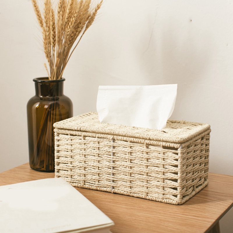 Caixa de vime de lenços, porta-guardanapo vintage, recipiente de armazenamento, decoração de mesa da sala de estar