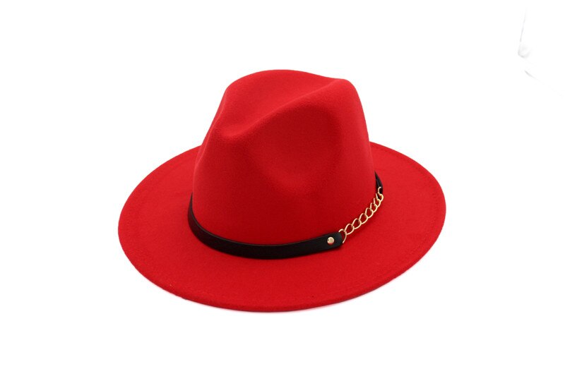 Kvinder varm vinteruld metalbælte fedora hætte bred randen cowboy hat  ad0780: Rød