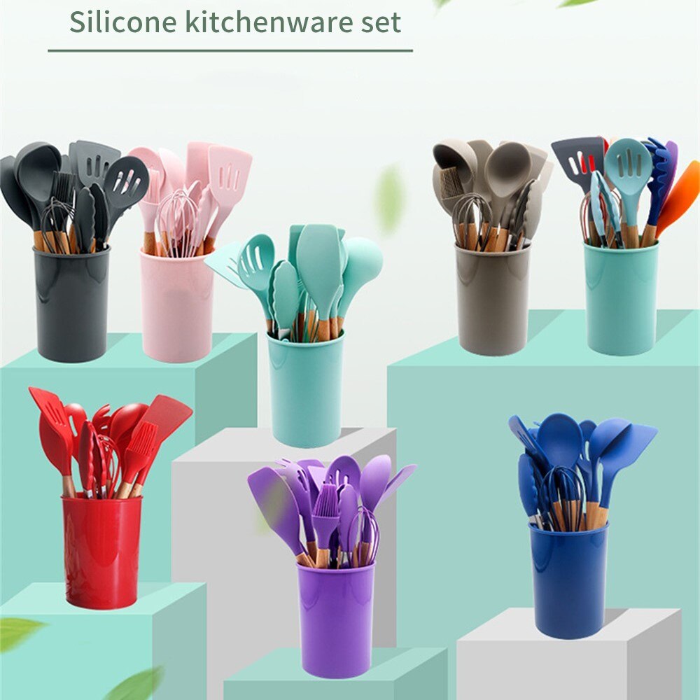 Cooking Utensils Set Heat Resistant Silicone Kitchenware Non-Stick Baking Utensil Kit Storage Box Kitchen Tool Accessorie 12 PCS