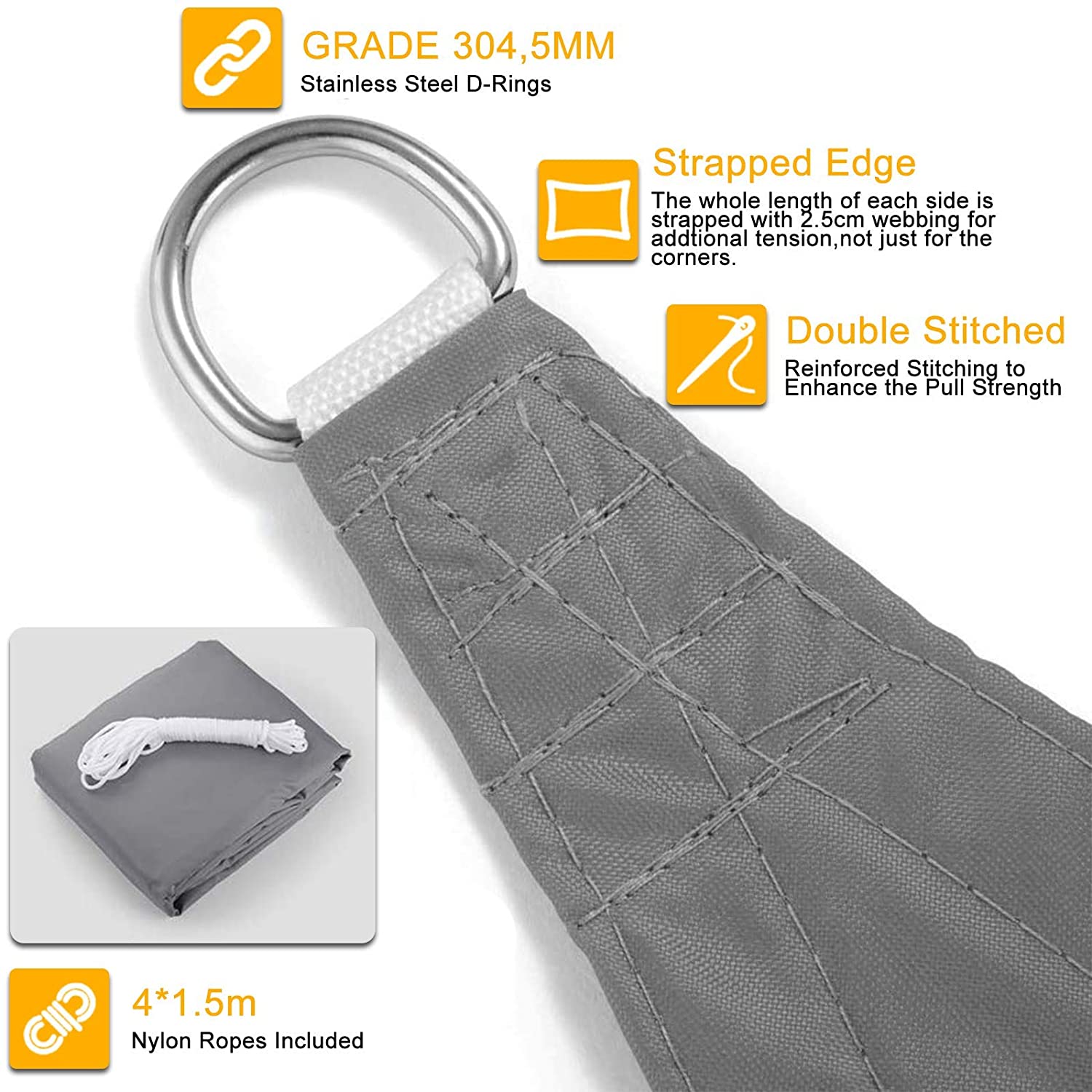 Triangle Garden Sun Shade Sail, 3x3x3m 98% Anti-UV Block Waterproof Triangle Canopy,for Outdoor Garden Backyard Yard (Grey)