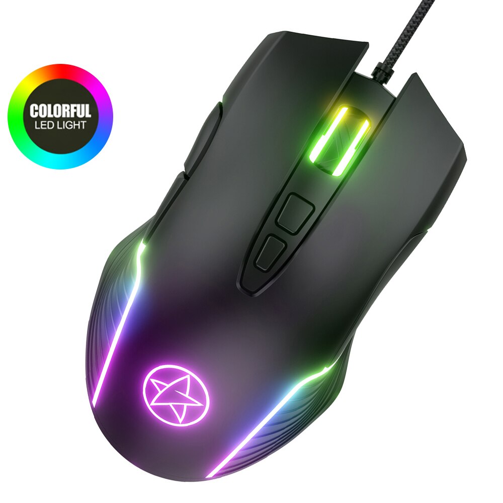 Wired Gamer Mouse 7 Buttons Lighting ABS Material Frosted Feel Optical 6400 DPI Mice Gaming Mouse For Computer Desktop Laptop PC