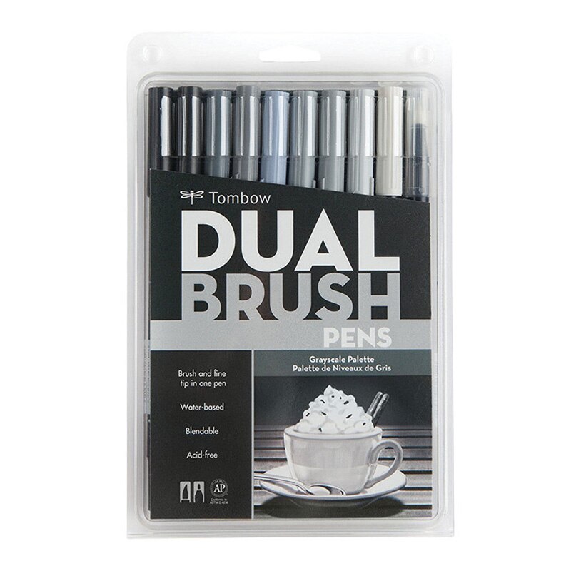 TOMBOW-rotulador de doble pincel ABT para acuarela, conjunto de 108 colores, dibujo, caligrafía, Pastel brillante, retrato de galaxia gris: Grayscale Palette