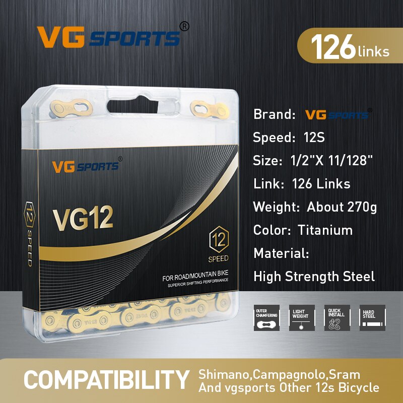 Vg Sport 12 Speed Mtb Racefiets Ketting Zilver 12 S 12 Speed Ketting 116L/126L Systeem Connector Links voor Fiets Onderdelen: 12speed 126L dutai