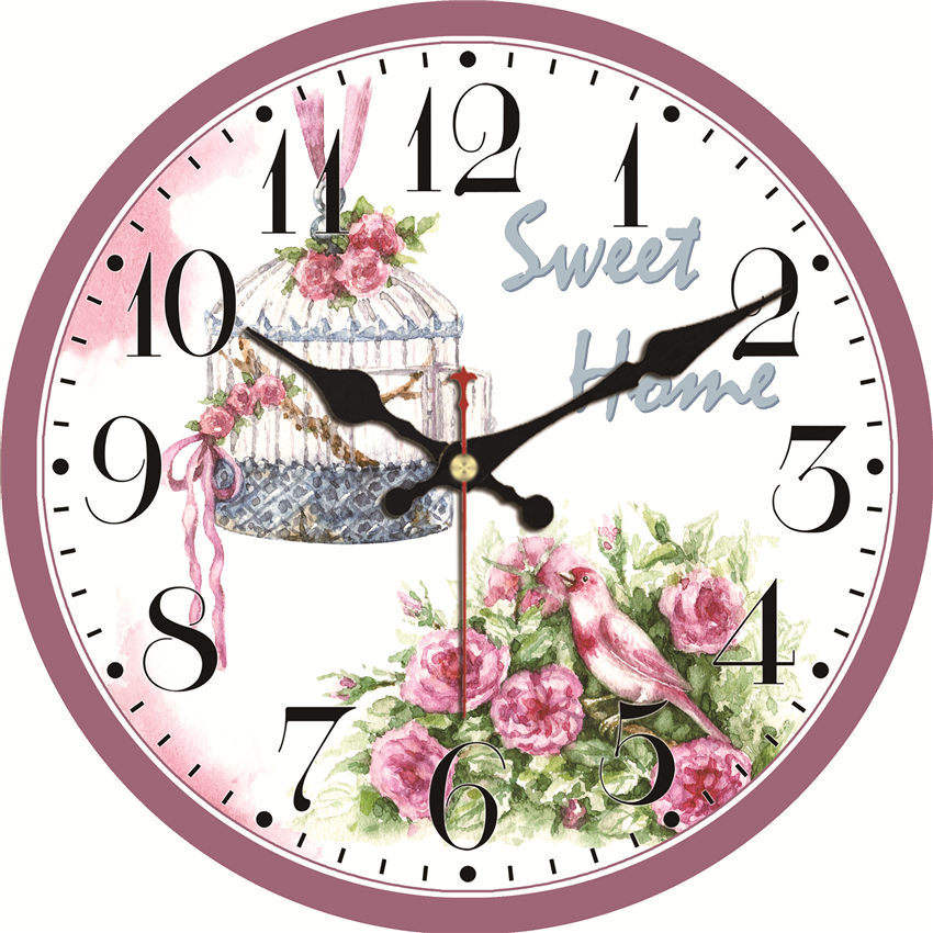Hjemmekontor kafé kjøkken bar innredning hjemme stille rosa blomst veggklokke årgang stor kunst veggklokke shabby elegant stille klokke: 23975 / 15cm(6 tommer)
