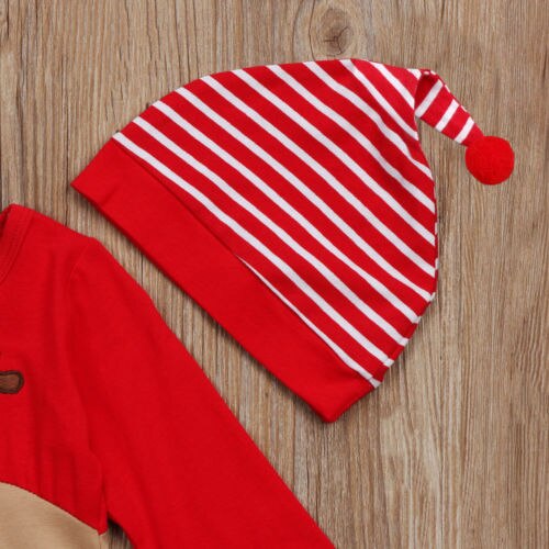 Super søde babyer 2 stk xmas romper tøj sæt nyfødt baby dreng pige jule bukser stribede hatte jumpsuit outfits tøj