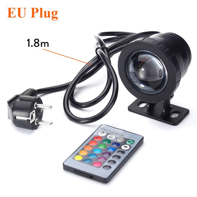 Waterproof RGB LED Flood Light Underwater Fountain Pool Pond Aquarium Spotlight Bulb Lamp Outdoor Garden AC DC 12V 110V 220V: Black EU Plug / 10W