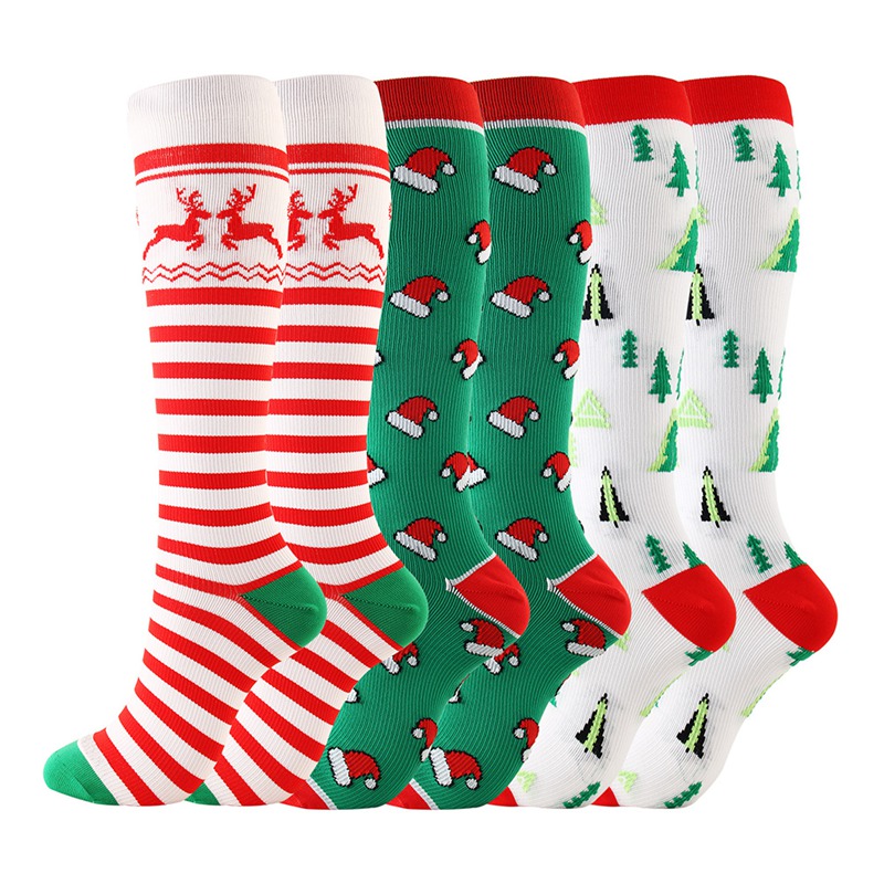 Christmas Pattern Sport Compression Socks Nursing Stockings Sports Running Nylon Socks Festival