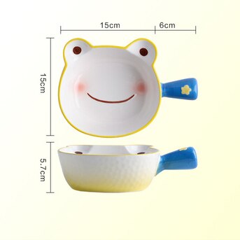 Cuencos de cerámica creativos para niños, recipiente de comida para fruta, rana de dibujos animados debajo de los platos esmaltados de 8,5 pulgadas: bowl as picture