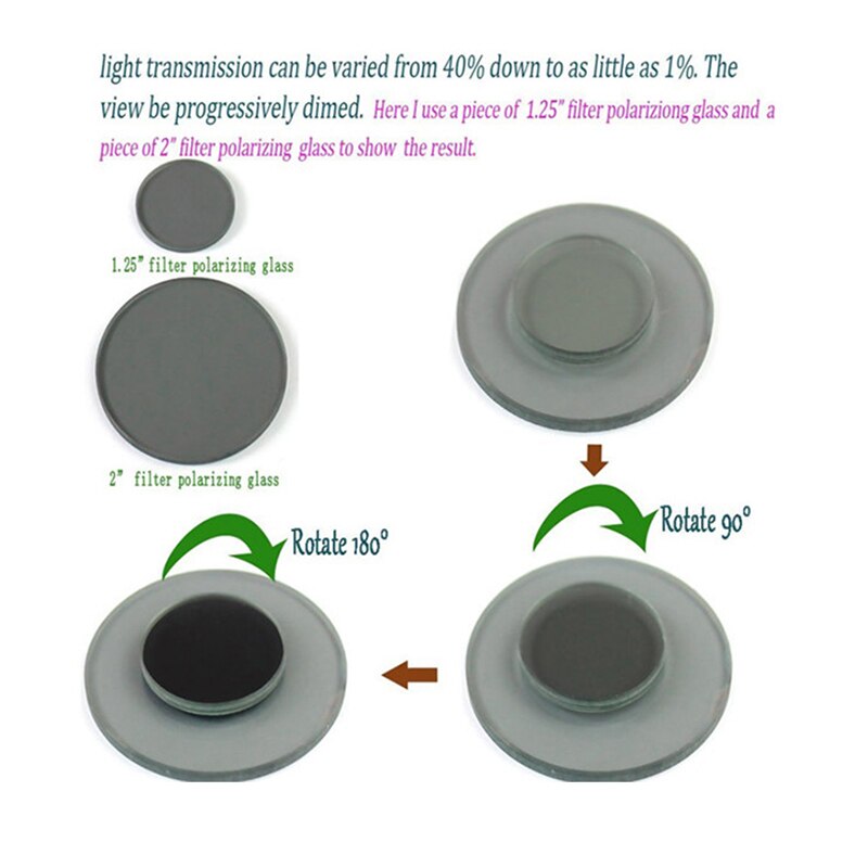 Oseelang filtro telescópio variável de 1.25 pol. e 2 pol., filtro polarizador para telescópio de 1.25 pol.