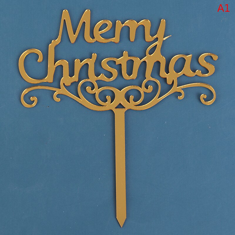 1PC Merry Christmas Cake Flag Topper Acrylic Cake Card Inserting Party Cake Decoration Christmas Plug-in party Supplies: 1