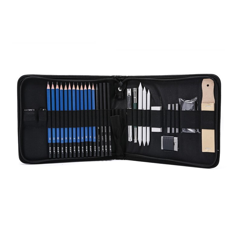 33pcs Sketch Pencil Set Sketching Drawing Kit Set Canvas Folded Carrying Bags For Painter School Students