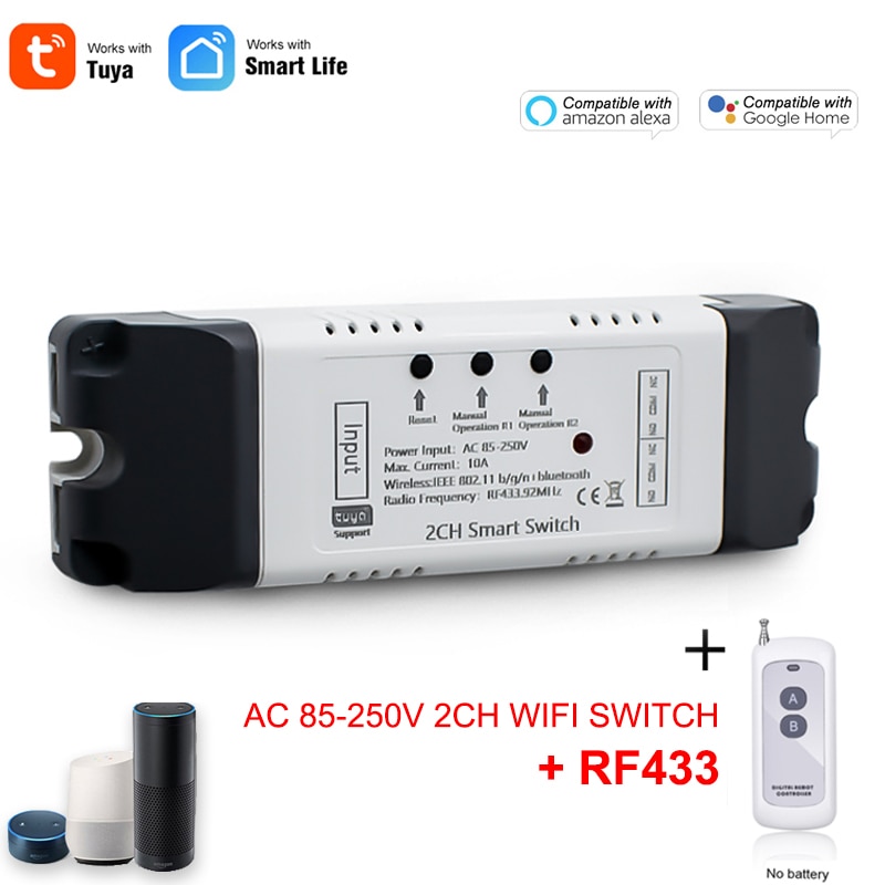 Módulo de interruptor inteligente para el hogar, relé con WiFi de 220V y 2 canales, con autobloqueo, Control remoto por aplicación Tuya Smart Life, funciona con Alexa y Google Home