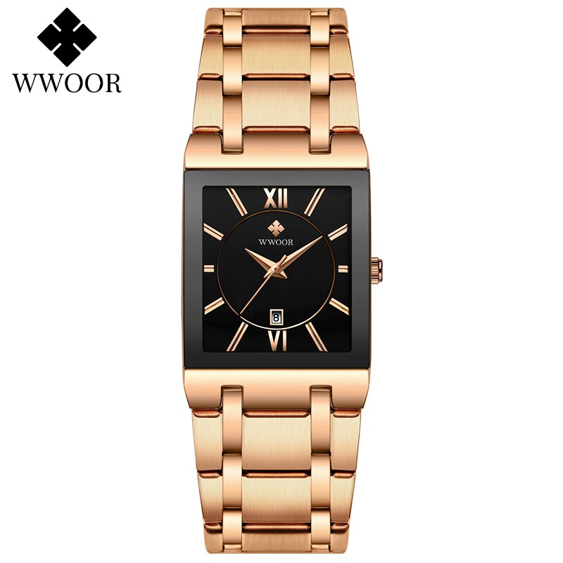 WWOOR-Relojes de pulsera para mujer, de cuarzo, Cuadrado dorado, rosa, deportivo, resistente al agua,