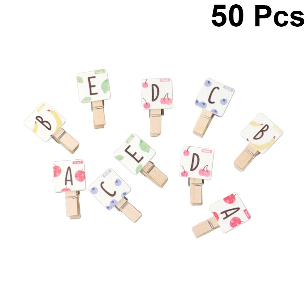 50PCS Mini Wooden Clips Alphabet Decorative Fruit Pattern Clothespins Photo Pegs Craft Clips for Display Picture DIY