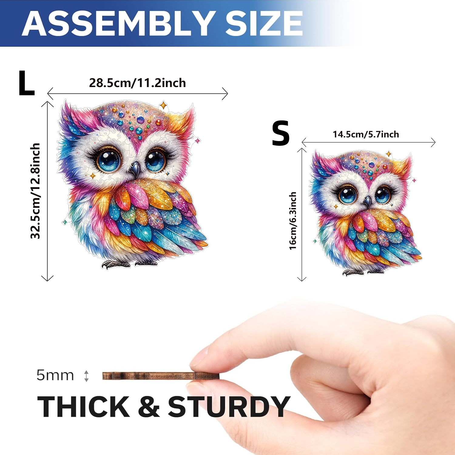 Rainbow gemstone owl wooden puzzle for adults, magic puzzle toy with high difficulty level, christmas gifts for birthday holidays