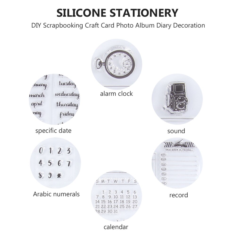 2 Pcs Calendar Stamp Sheets Transparent Clear TPR Seal Decorative Letter Stamps for DIY Scrapbooking Craft Photo Album Di
