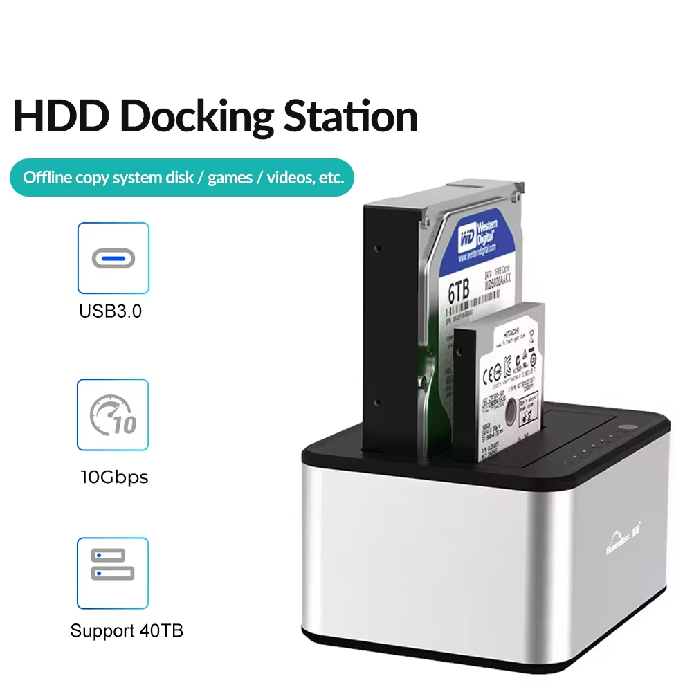 2.5/3.5 Inch SSD External Hard Drive Enclosure Dual-bay Hard Drive Docking Station SATA to USB 3.0 HDD Case 12V3A Power Adapter