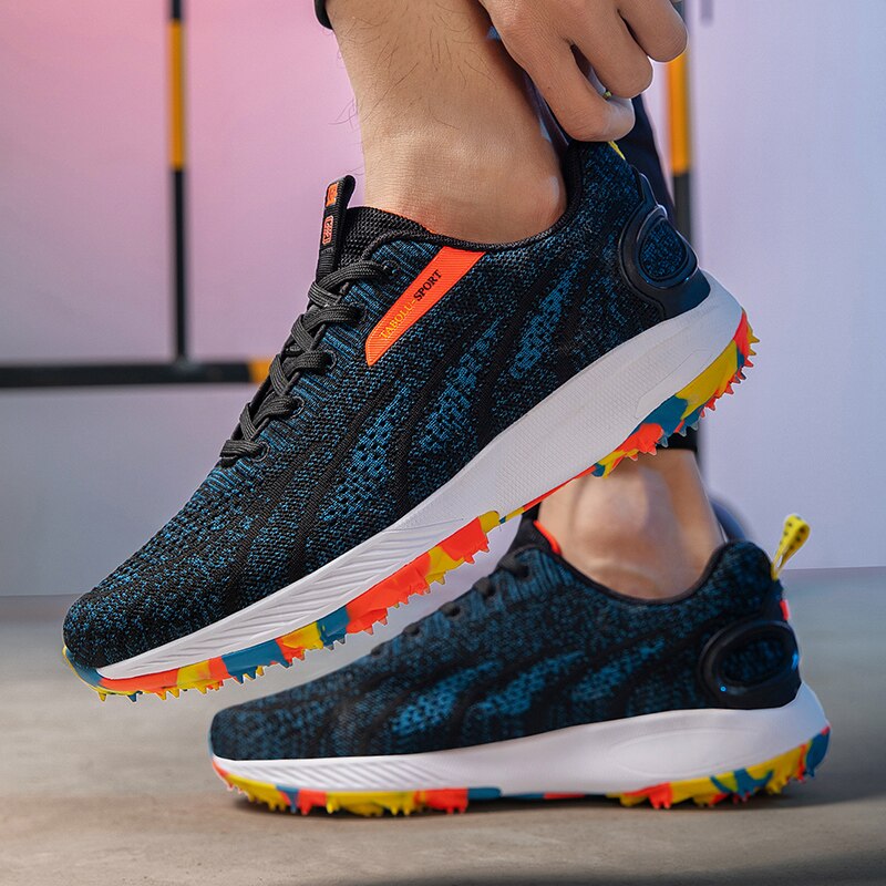 Men Golf Shoes for Spring Summer Breathable Mens Golf Training Sneakers Black Blue Outdoor Sport Sneakers for Golf