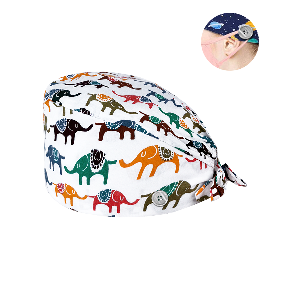 Sanxiaxin Multi couleur impression florale serviette de sueur réglable gommage chapeau animalerie spa uniforme travail chapeau salon gommage casquette: Buttons12074