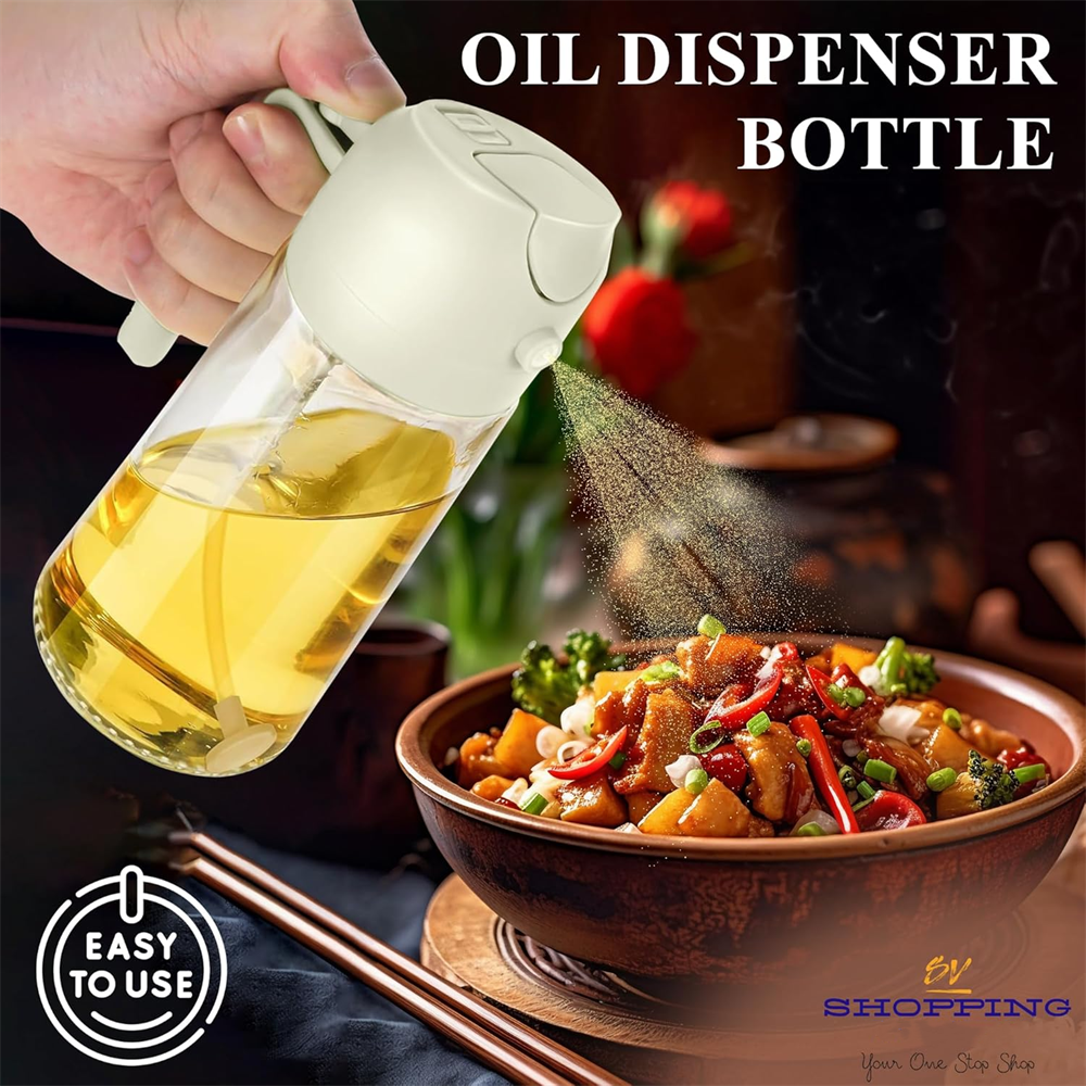 2 in 1 oliedispenser - oliesprøjte, oliesprøjte til madlavning, fødevaregodkendt 470ml glasoliesprøjte og dispenser til køkkenmadlavning