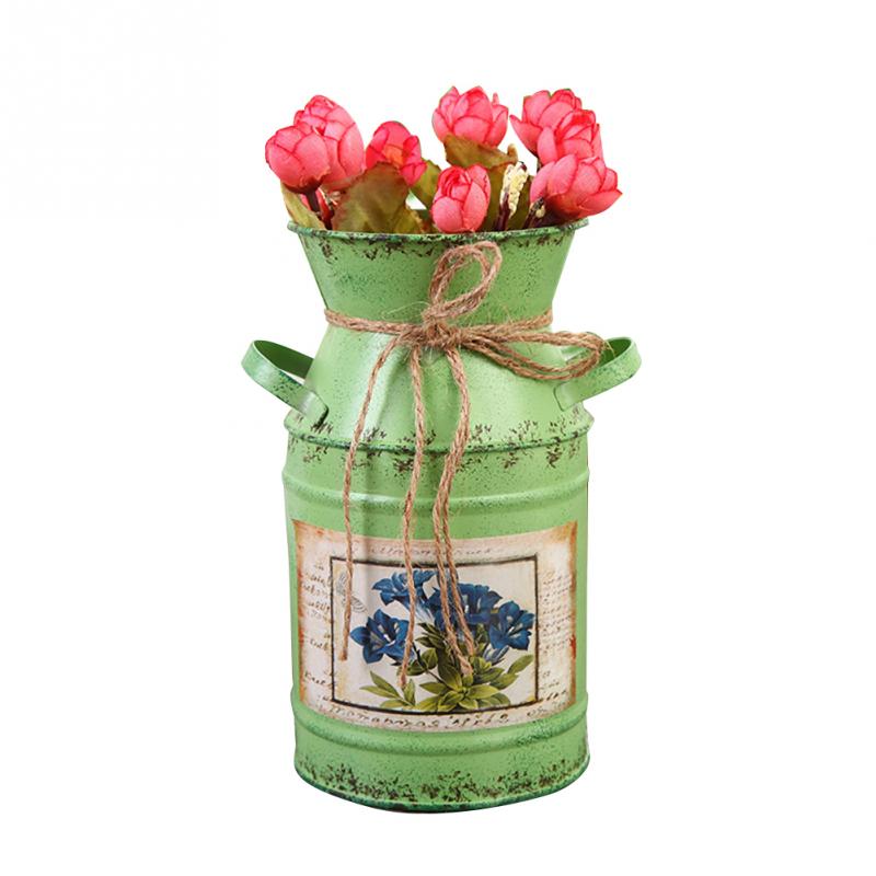 Haveplanter jernspand boligindretning potter arrangement håndværk landlig stil lurvet bryllup blomstervase vintage bord: Grøn