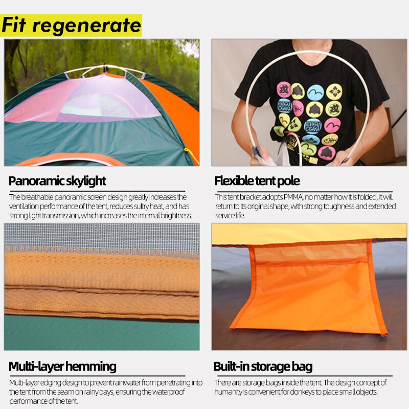 1-4 Persons Family Camping Tent Automatic Rapid Waterproof Pop Up Open UV Protection For Hiking Beach Travel Outdoors