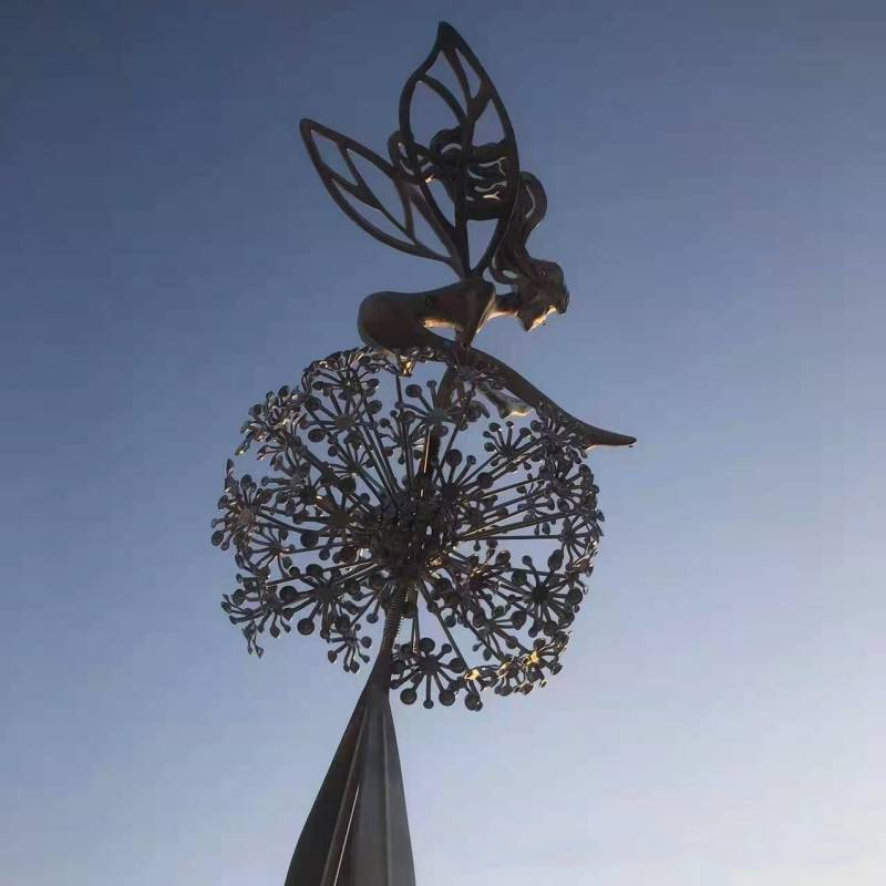 Piquet nickel é de décoration de jardin, pissenlits, elfe en métal, ornement de silhouette pour l'art de la cour, décoration de sculpture de paysage de pelouse: vert militaire