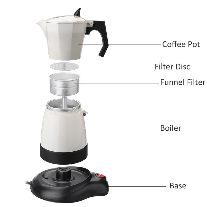 480w 6 kopper elektrisk te kaffetrakter gryte espresso kafeteramaskin mokka avtakbar kaffemaskin til hjemmekontor