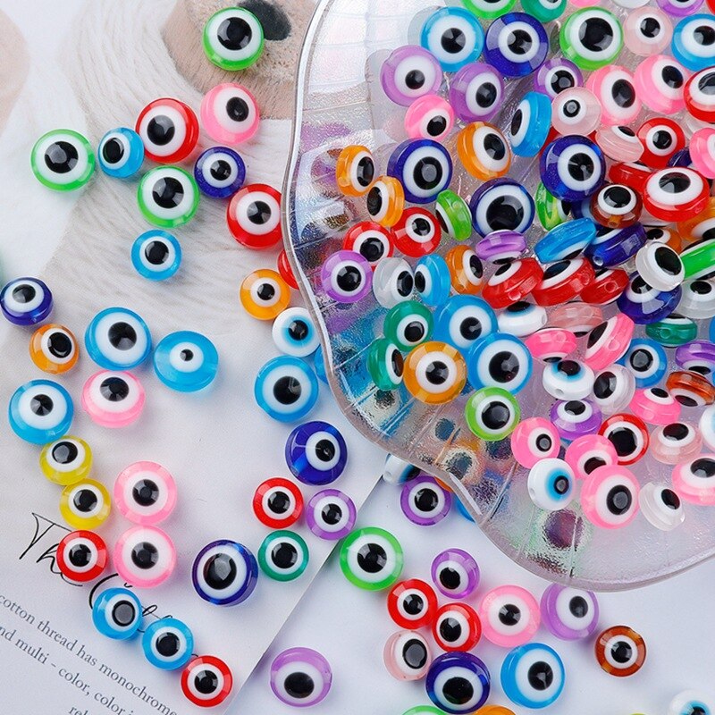 40pcs Mix Oblate Shape Evil Eye Beads 8mm Hollow Stripe Resin Spacer Beads Child DIY Jewelry Bracelet Handicraft Supplies