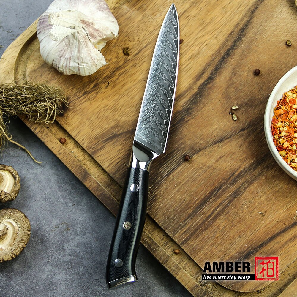 AMBER AUS-10 Black G10 Handle Ladder Pattern Damascus Knife 67 layers Damascus Steel 8 inch Kitchen Chef Knife