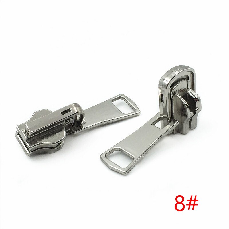 5pcs Double-sided Zipper Sliders for 5# 8# Metal Rotatable Zippers Puller Jackets Clothes Head Zip Repair Kit Sewing Accessories: Silver-No8