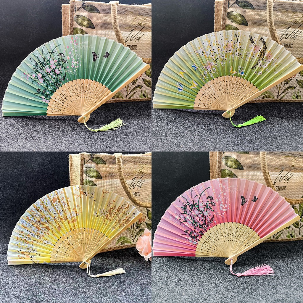 Chinese Japanese Pattern Vintage Flower Butterfly Silk cloth Folding Fan Art Craft Home Decor Ornament Dance Hand Fan Fan