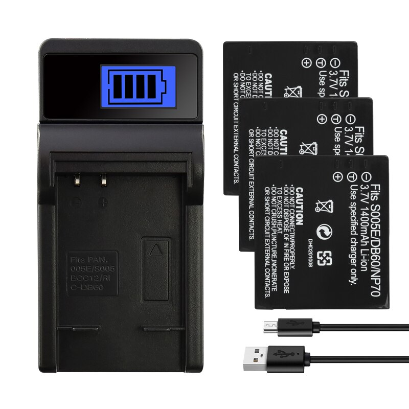 CGA-S005 S005E DB60 NP70 Batterie For Panasonic Lumix DMC-FX180,LX1,LX2,LX3 FX01 FX07 FX3 FX100 1400mAh Camera Battery CGAS005E: 1Charger 3Battery