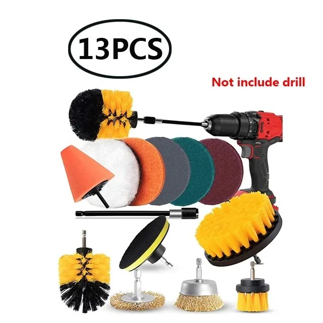 Kit de cepillo de taladro eléctrico, limpiador multiusos, herramientas de limpieza de neumáticos de coche para azulejos, baño, cocina, cepillos redondos de plástico